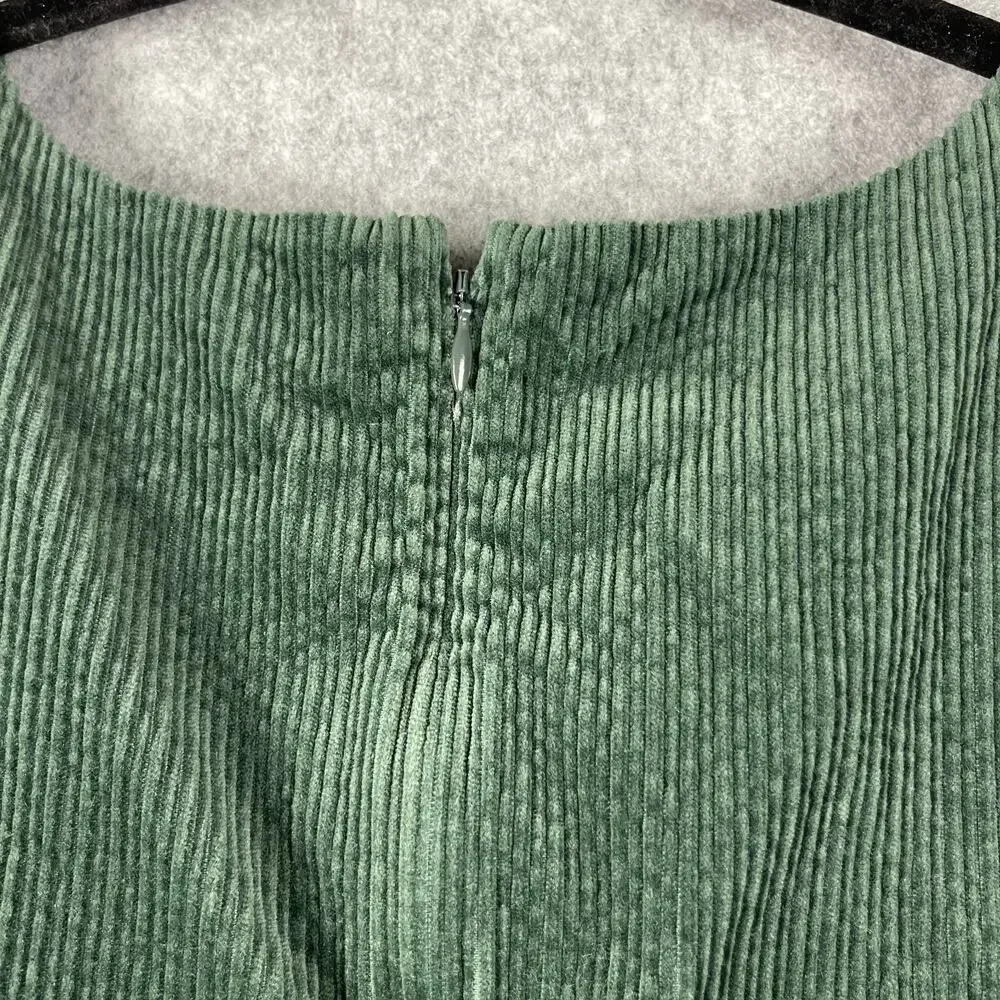 Madewell Corduroy Aidy Dress Womens 10 Green Square Neck Tiered Babydoll Holiday - Picture 13 of 14
